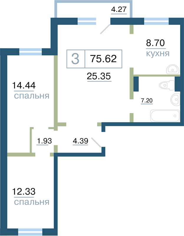 Планировка 8 (3 комн. 75.62 кв.м.)